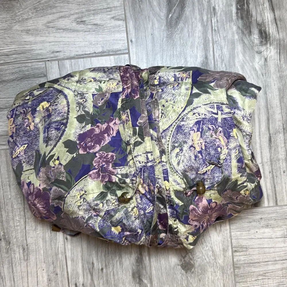 Summa Silk Womens Floral Hooded Jacket Purple Size Large